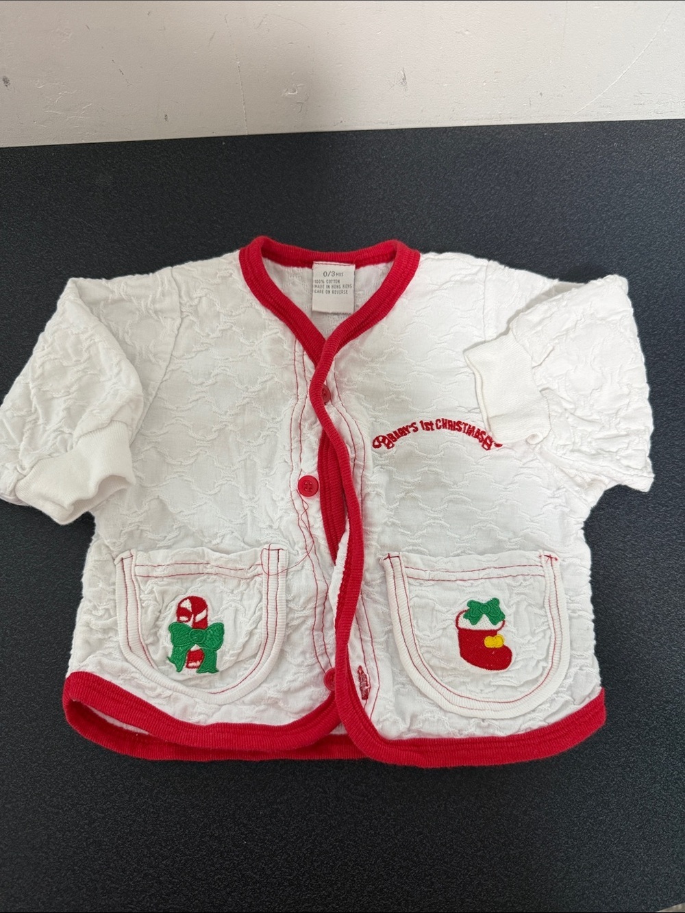White Baby Christmas Cardigan with Red Trim